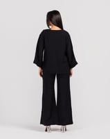 طقم كتان قطعتين - أسود