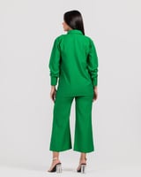 طقم كتان قطعتين بأكمام طويلة- أخضر صارخ