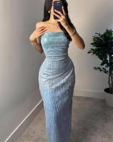 فستان ناعم ولامع سماوي