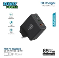 شاحن مور باور جداري 65 واط PD بمنفذين USB-C و USB-...