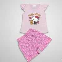 طقم اطفال قطعتين تي شيرت طبعة هيلو كاتي مع شورت ور...