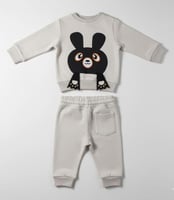 طقم ملابس أطفال قطنية بكم طويل - بيج