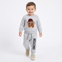 طقم أولادي شتوي قطن عالي الجودة برسمة دب -رصاصي