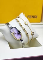 ساعة +سوار فندي نسائي كامل الملحقات كرت الماركة وك...