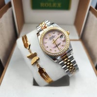 ساعة رولكس نسائية مع اسوار استل ستيل مع كامل الملح...