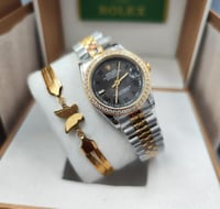 ساعة رولكس نسائية مع اسوار استل ستيل مع كامل الملح...