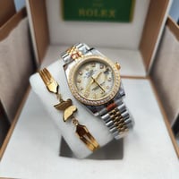 ساعة رولكس نسائية مع اسوار استل ستيل مع كامل الملح...