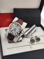 طقم كارتير ساعة جلد وقلم وكبك ومحفظة مع علبة وملحق...