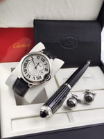 طقم كارتير ساعة جلد وقلم وكبك ومحفظة مع علبة وملحق...