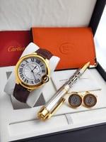 طقم كارتير ساعة جلد وقلم وكبك ومحفظة مع علبة وملحق...