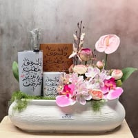 فازة ورد صناعي-مق وكوب ومذكرة جلدية