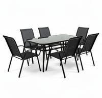 طاولة طعام خارجية زجاج باللون الأسود الملكي