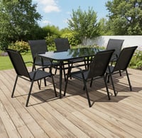 طاولة طعام خارجية زجاج باللون الأسود الملكي