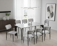 طقم طاولة طعام "سكاي لاين" رخامي بـ 8 كراسي مخمل ل...