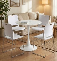 طقم طاولة طعام دائرية مودرن باللون الأبيض مع 4 كرا...