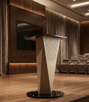 منصة إلقاء عصرية من الزجاج والمعدن