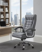 كرسي جلد مكتبي رصاصي