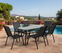 طاولة طعام خارجية زجاج باللون الأسود الملكي