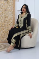 جلابيه عسيري اسود ياقه تطريز ذهبي ملكي بدون سروال