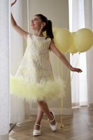 فستان ليموني مكشكش مزين بالشك