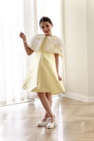 فستان ليموني بقصه كلوش