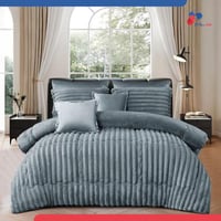 مفرش مخمل فرو نفرين- سماوي رمادي هادئ- 6 قطع شتوي...