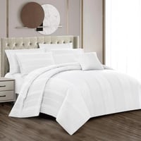 مفرش فندقي دونتيلا مقلم قطن - 8 قطع لون ابيض