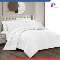 مفرش فندقي دونتيلا مقلم قطن - 8 قطع لون ابيض