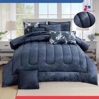 مفرش مخمل فرو شتوي ساده محفر نفرين 8 قطع-أزرق ليلي...