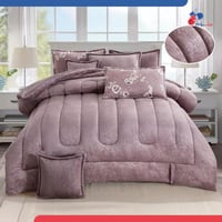 مفرش مخمل فرو شتوي ساده محفر نفرين 8 قطع-موف وردي