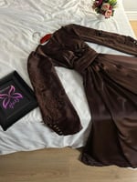 فستان بني حرير ميد /Mair Fashion