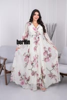 فستان مشجر ناعم أنيق لف بطبعة زهور زهري مع حزام