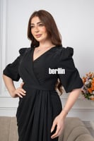 فستان ماكسي درابية مزين بالكريستال لون اسود