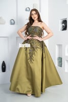 فستان سهرة توب مميز بتطريز فاخر بارزة لون زيتي