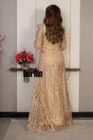 فستان سهرة شامبين فاخر بتطريز شك كامل وقصة اكستنشن...