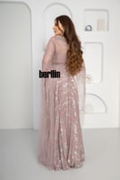 فستان سهرة شيفون بليسية مزين باللؤلؤ لون وردي