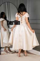 فستان ميدي كلوش اوف شولدر لون بيج