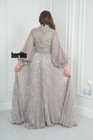 فستان سهرة طويل مميز بكم بف منفوخ فخم وبقصة واسعة