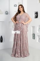 فستان سهرة طويل بليسية اوف شولدر مطرز لون موف