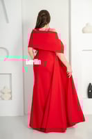 فستان سهرة طويل اوف شولدر بلمعة الكريستال لون احمر