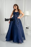 فستان سهرة أزرق داكن بدون أكمام توب