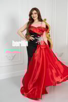 فستان سهره الثنائي الملكي بالأحمر والأسود بتطريز ك...