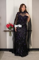 فستان سهرة "سحر الليلك" اسود ملكي بتطريزات الزهور...