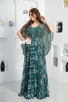 فستان سهرة طويل بليسية اوف شولدر مطرز لون اخضر