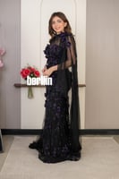 فستان سهرة "سحر الليلك" اسود ملكي بتطريزات الزهور...