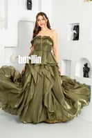 فستان سهره توب كلوش طبقات لون زيتي