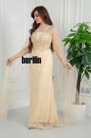 فستان سهره شامبانيا مرصع بنجوم نجمي بكاب تول شفاف...