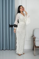 فستان سهرة ترتر بأكمام طويلة واسعة لون ابيض