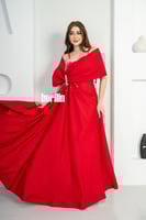 فستان سهرة طويل اوف شولدر بلمعة الكريستال لون احمر