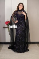 فستان سهرة "سحر الليلك" اسود ملكي بتطريزات الزهور...